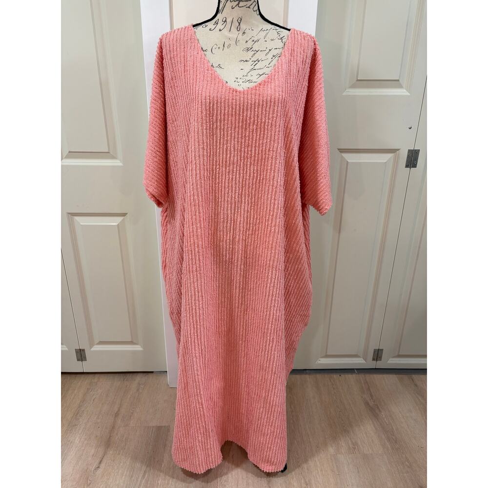 Vintage Pink Chenille Muumuu Housecoat Nightgown OSFM
